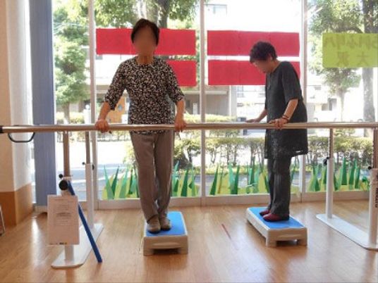 リハビリができる機能訓練室をご用意している。手すりと踏み台を使って、安全に歩行訓練をすることができる。