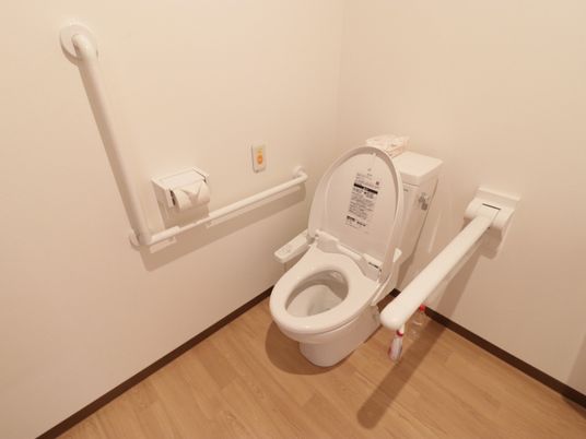 手すり付きの清潔なトイレ
