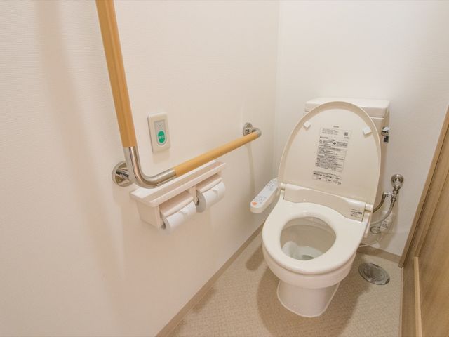 バリアフリー対応トイレ トイレ 手すり付きで使いやすい明るいトイレです。安心してお使いいただける環境が整っております。