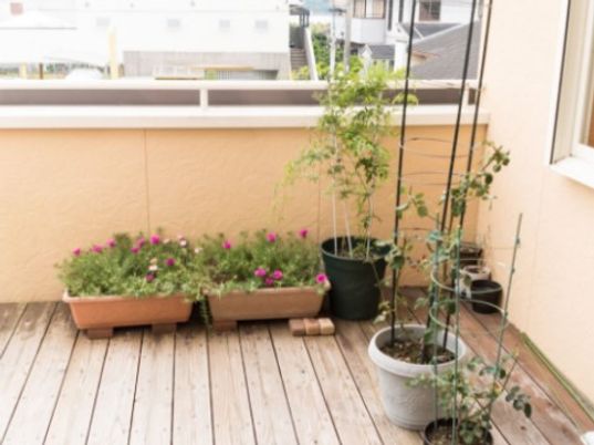 小さな庭のあるバルコニー