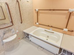 手すり付き明るい浴室