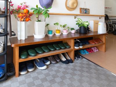 エントランスの靴棚と植物