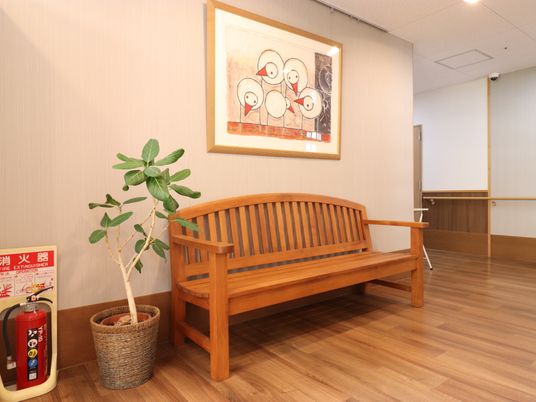 廊下のベンチと観葉植物