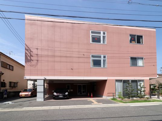 ピンクの建物の外観