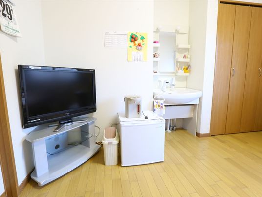 居室の洗面所とテレビ