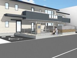明るい外観の建物エントランス