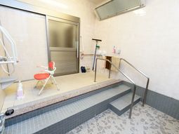 手すり付きの清潔な浴室