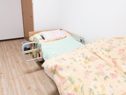 清潔な居室の手すり付きベッド
