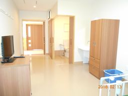 居室の木製家具とテレビ