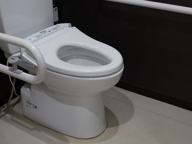 バリアフリー設計のトイレ トイレ 手すりが完備された清潔で快適なトイレです。利用者の安全と自立を支える配慮が行き届いています。