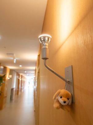 ぬいぐるみが飾られた廊下
