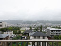 都市の景色と山々のビュー