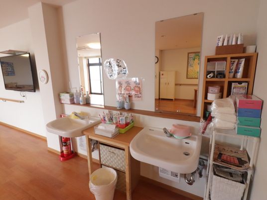 洗面台とミラーの壁