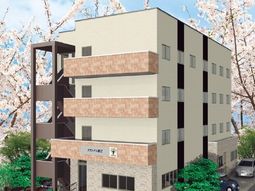 桜並木のある外観
