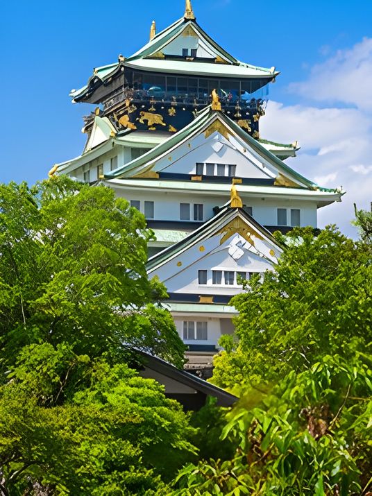 緑に囲まれた城の外観