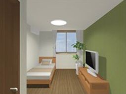 緑色壁の綺麗な居室