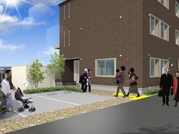 建物外観と来訪者