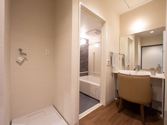 清潔な洗面台と浴室