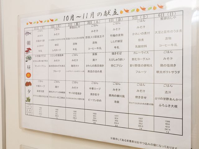 活動スケジュール表の掲示物 展示物 充実した日常生活を支える様々なプログラムが明記された掲示です。ご関心のある方は、様々な活動を通じてご入居者の日々に寄り添うことができます。