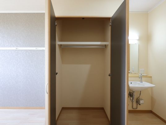 洋室のクローゼットと洗面台