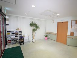 靴収納と植物のあるエントランス