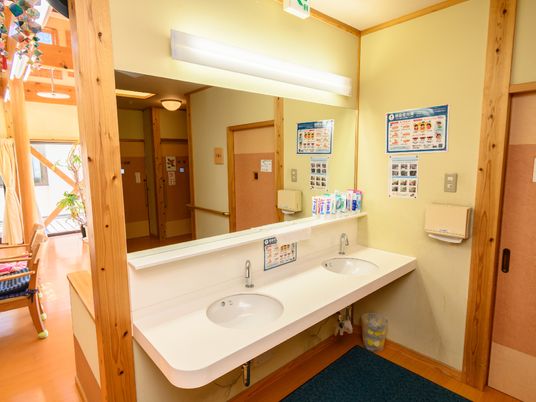 手入れされた洗面所の廊下