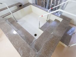 手すりつきの明るい浴室