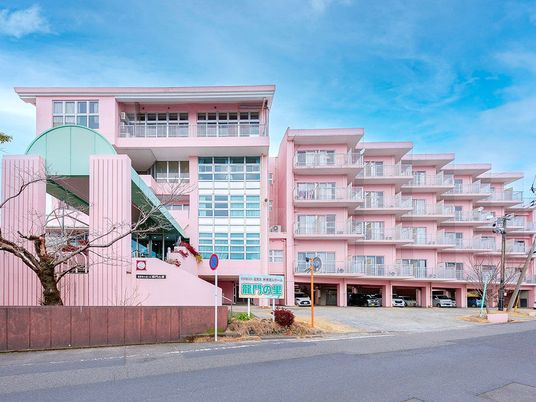 ピンク色の建物外観  