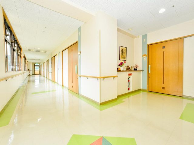 明るく清潔な廊下 廊下 ゆったりとした空間の廊下です。手すりが設置されており、歩行に安心感を提供しています。