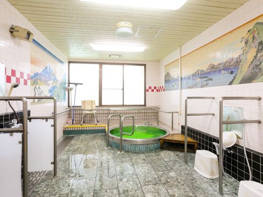 壁画装飾の明るい浴室