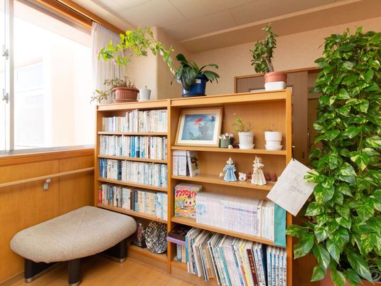 図書と植物があるリビング