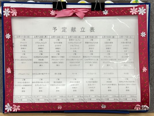献立スケジュール掲示の看板
