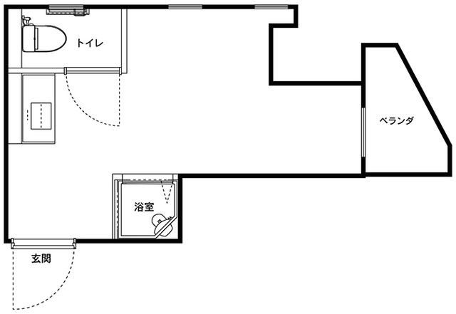 窓付きの居室平面図 居室 屋外に面するベランダが特徴の居室です。トイレと浴室が近接し、便利な動線を確保しています。