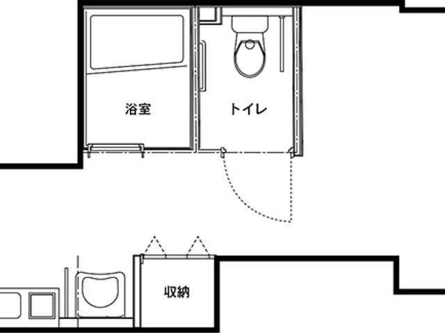 機能的なユニットバス間取り 居室 様々な設備が整ったユニットバス付きの居室です。トイレや浴室が近くに配置され、利便性が高いです。