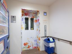 花柄デザインのエレベーター入口