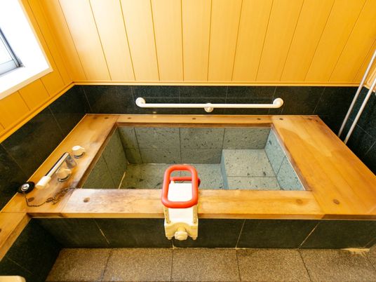 手すり付きの広々浴室