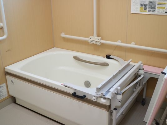 手すり付きの清潔な浴室