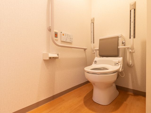 バリアフリートイレ設備 トイレ 安全を考慮した設計のトイレスペースです。手すりが設置され、日々の快適な利用を支援します。