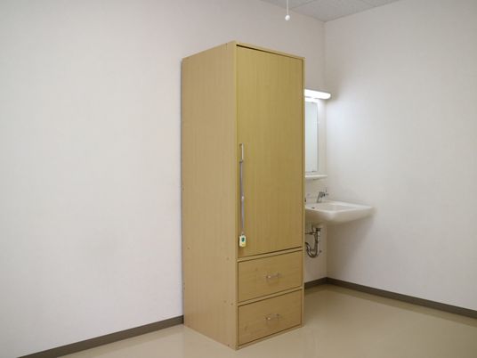 洋室のクローゼットと洗面台
