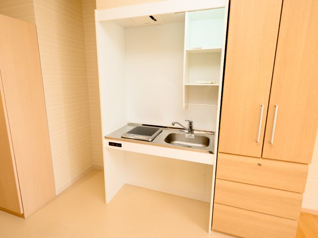 洗面台と収納付き居室 居室 シンプルで使いやすいデザインの洗面台が整っており、快適な日常生活をサポートします。収納スペースも充実しています。