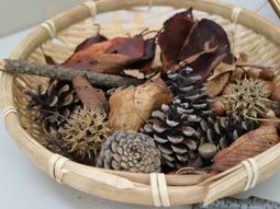 秋の装飾品が入った籠