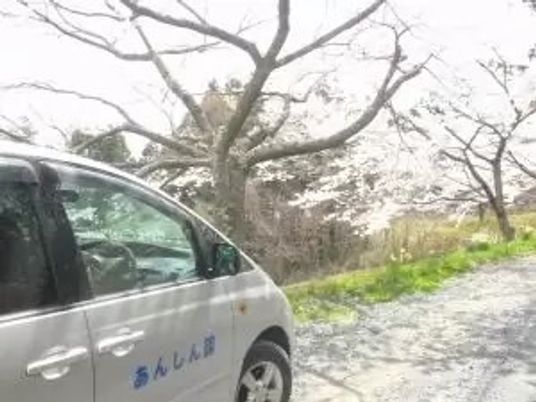 送迎車と桜並木の外観  