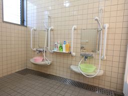 手すり付き浴室の一角