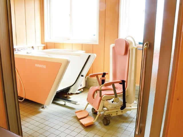 浴槽と介助椅子の浴室  