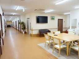 明るい廊下と休憩スペース