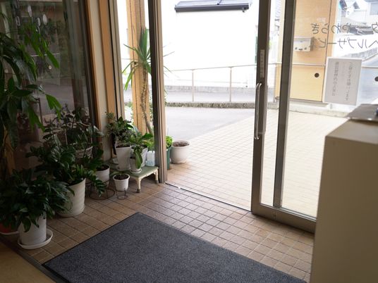 植物が並ぶエントランス  