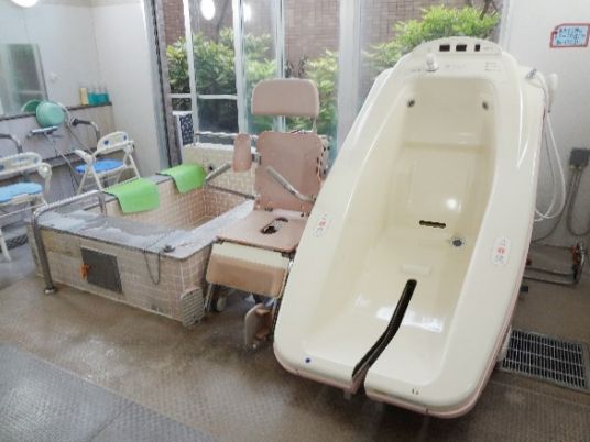 特殊浴槽と椅子の浴室