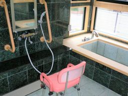 バリアフリーの洗面台と浴槽