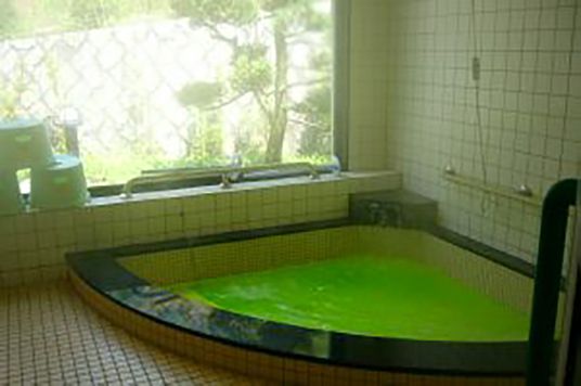 明るい湯船が特色の浴室