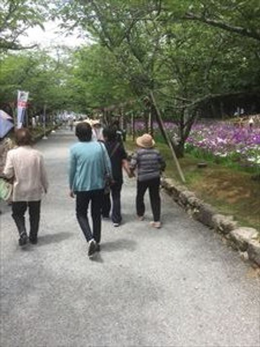 スタッフとご高齢者の散歩風景